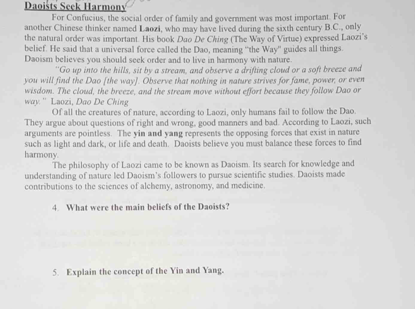 daoists seek harmony for confucius, the social order of family and gove…