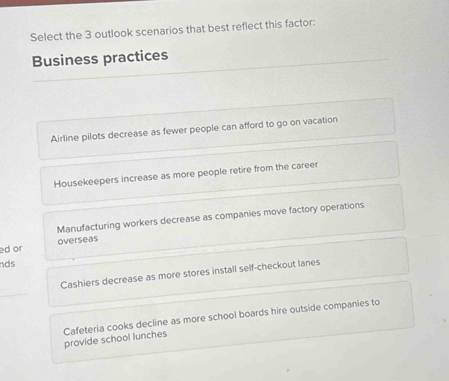 select the 3 outlook scenarios that best reflect this factor: business …