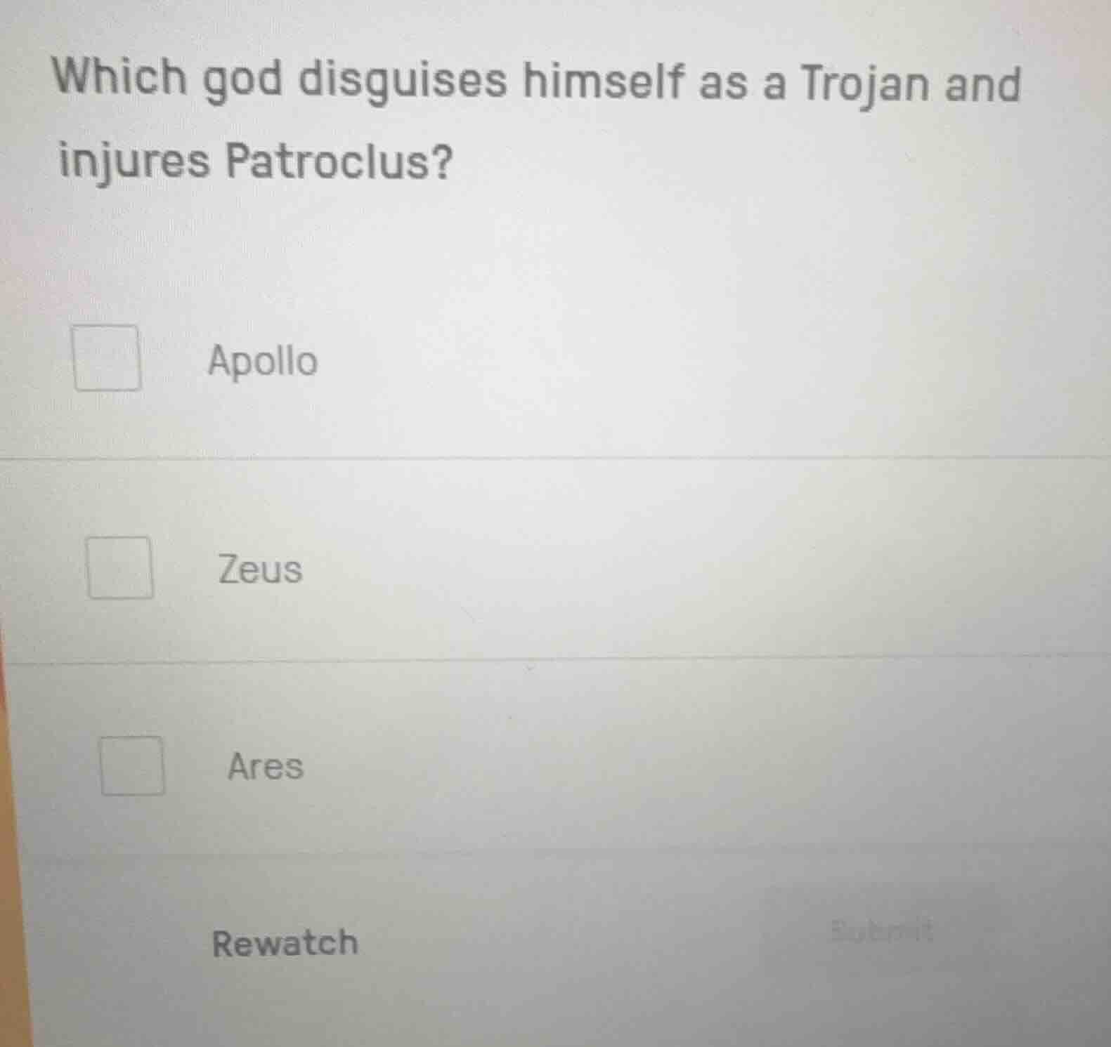 which god disguises himself as a trojan and injures patroclus? apollo z…