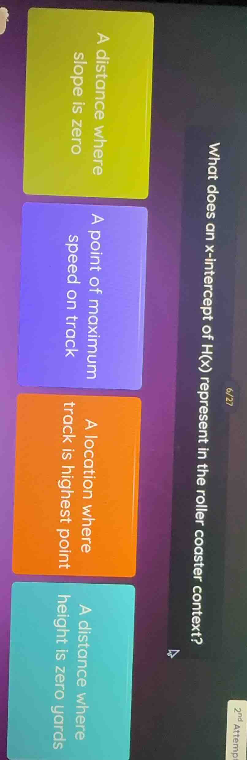 what does an x-intercept of h(x) represent in the roller coaster contex…