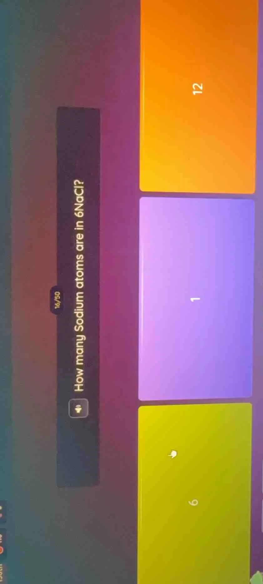 16/50 how many sodium atoms are in 6nacl?