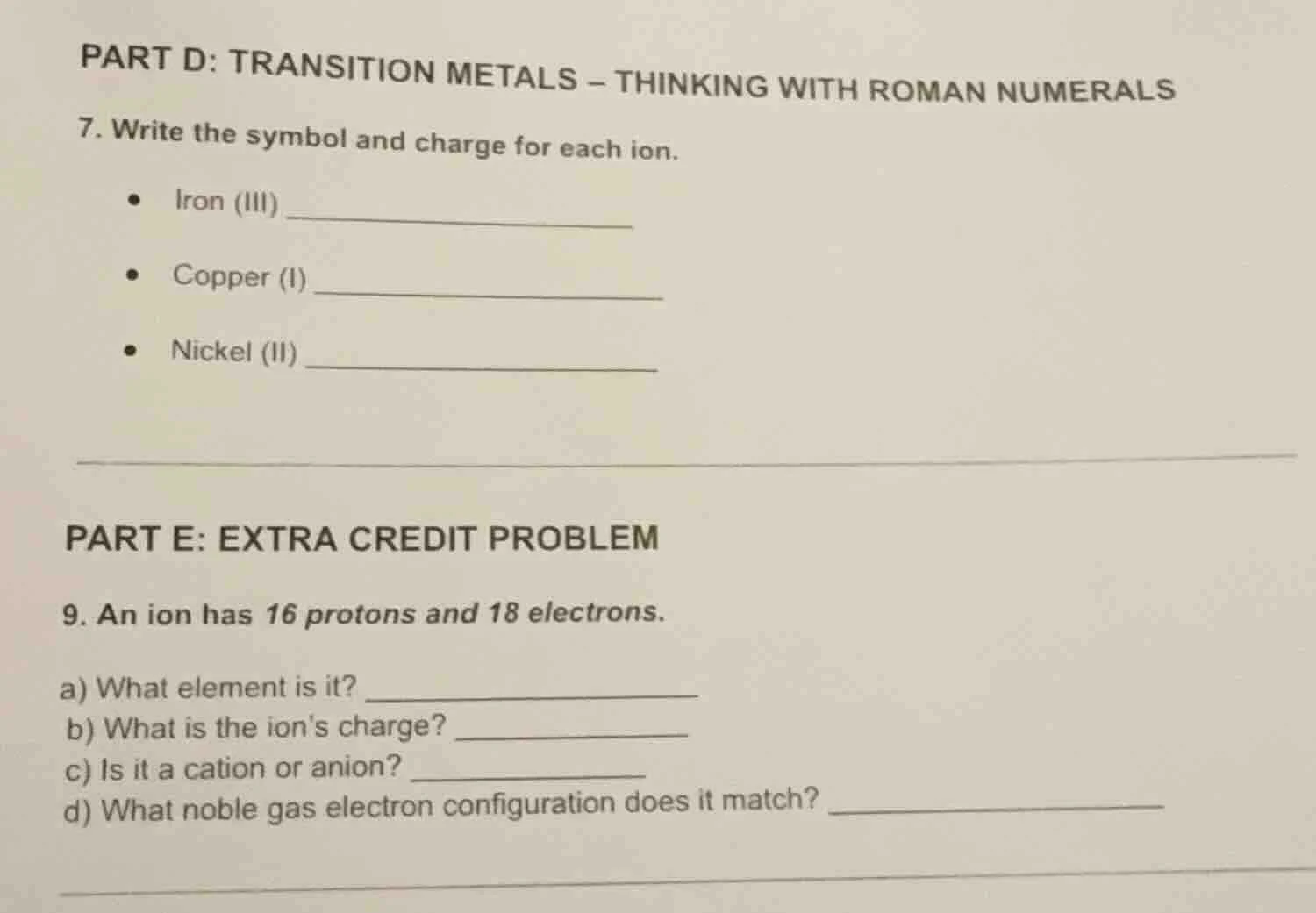 part d: transition metals – thinking with roman numerals 7. write the s…