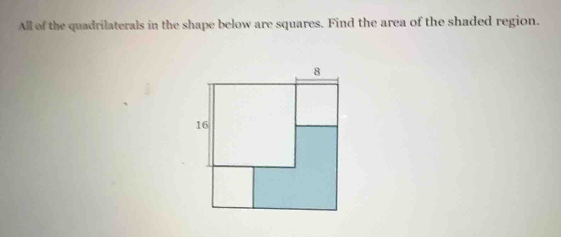 all of the quadrilaterals in the shape below are squares. find the area…