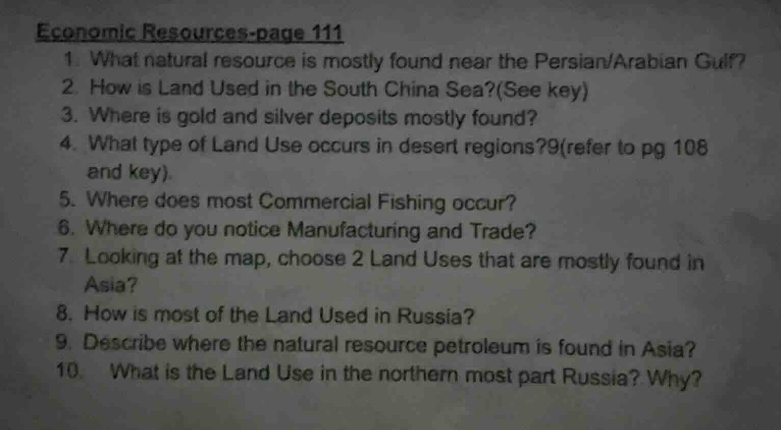 economic resources-page 111 1. what natural resource is mostly found ne…