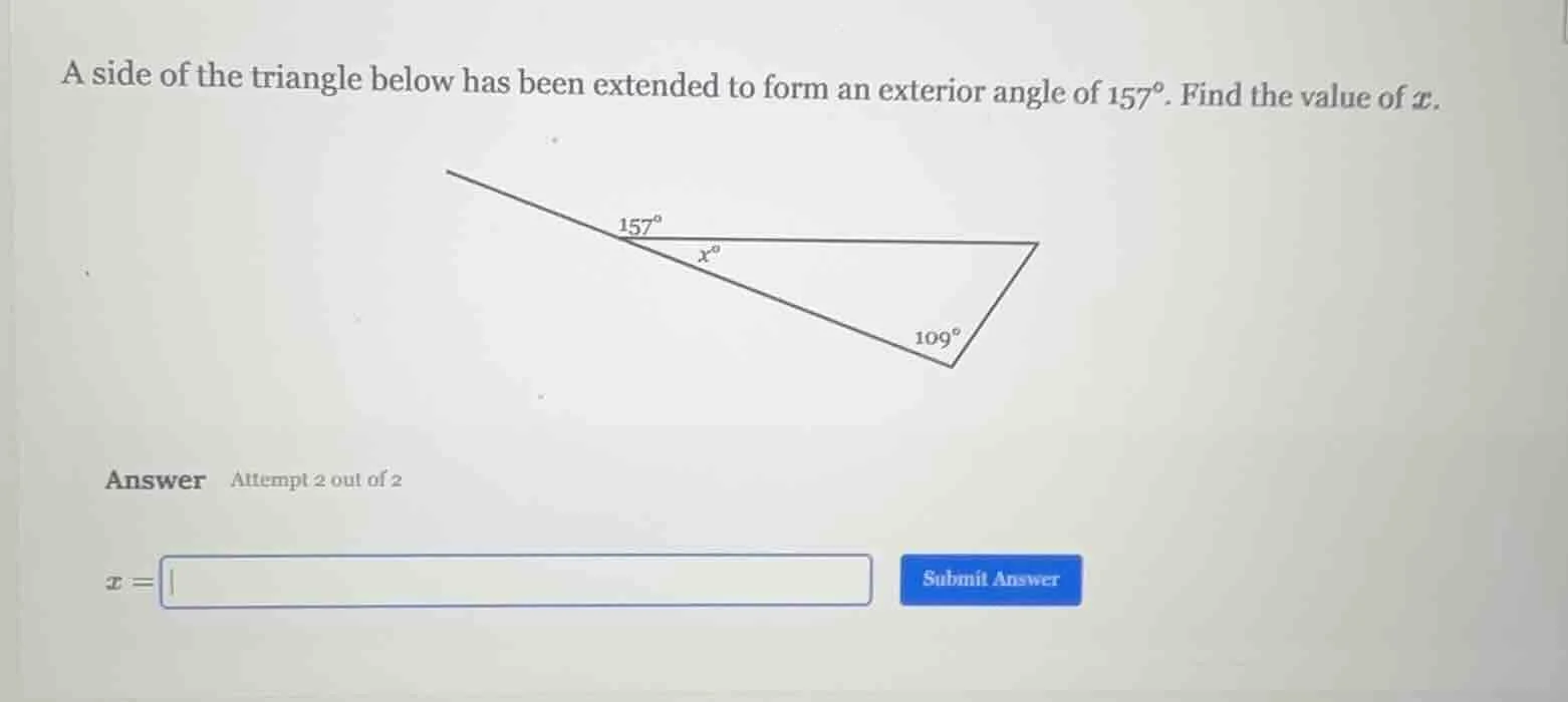 a side of the triangle below has been extended to form an exterior angl…