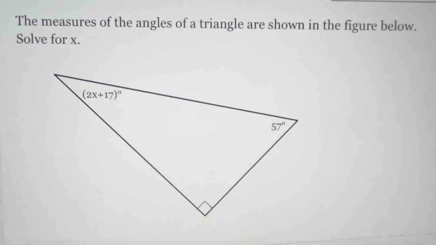 the measures of the angles of a triangle are shown in the figure below.…