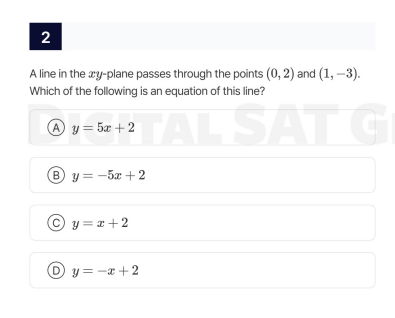 2 a line in the xy-plane passes through the points (0, 2) and (1, -3). …