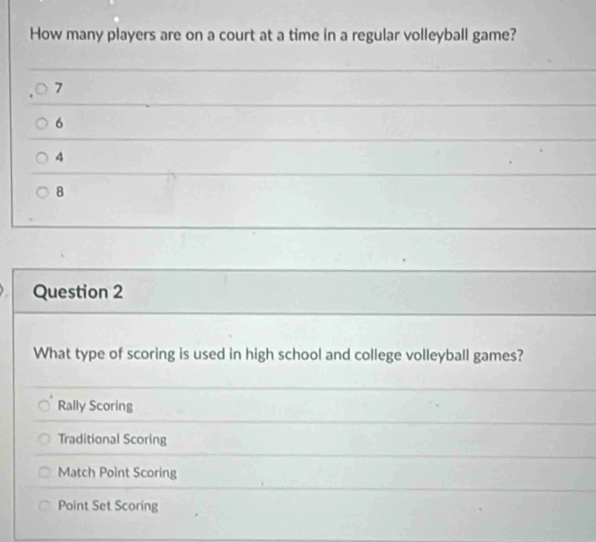 how many players are on a court at a time in a regular volleyball game?…