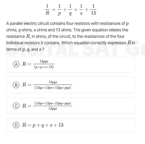 $$\\frac{1}{r} = \\frac{1}{p} + \\frac{1}{q} + \\frac{1}{s} + \\frac{1}…