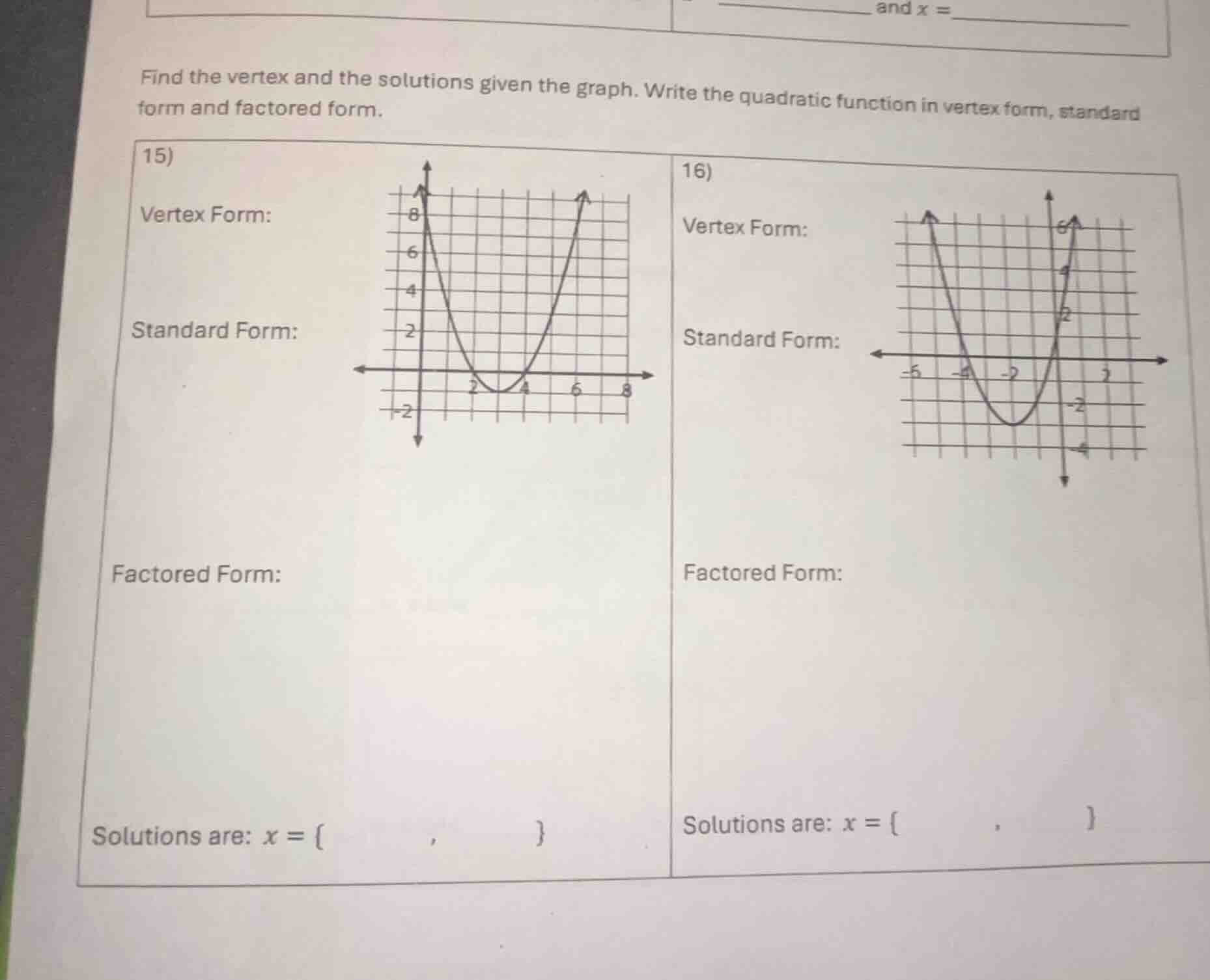 find the vertex and the solutions given the graph. write the quadratic …