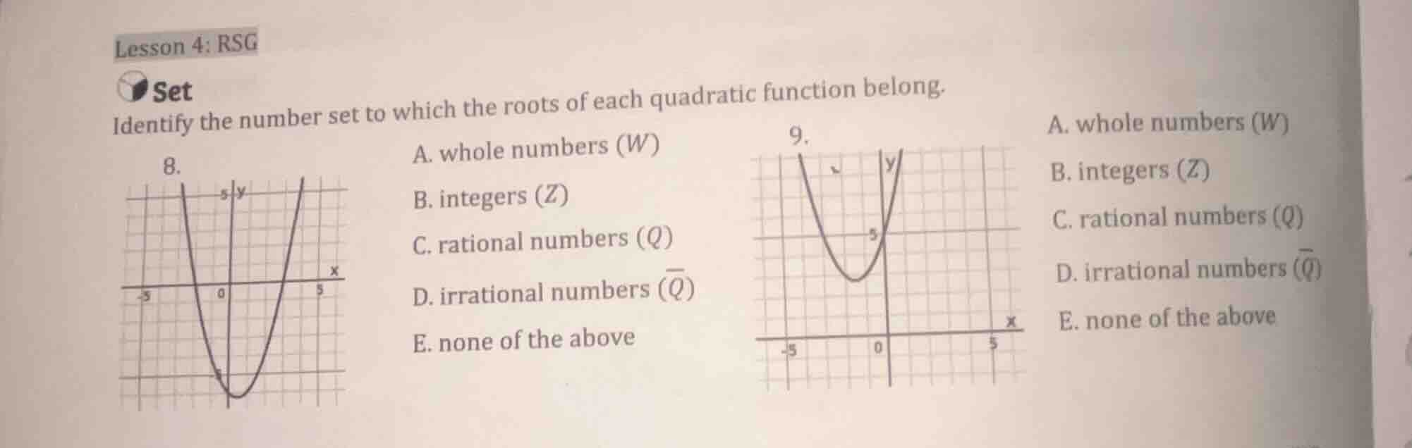 lesson 4: rsg set identify the number set to which the roots of each qu…