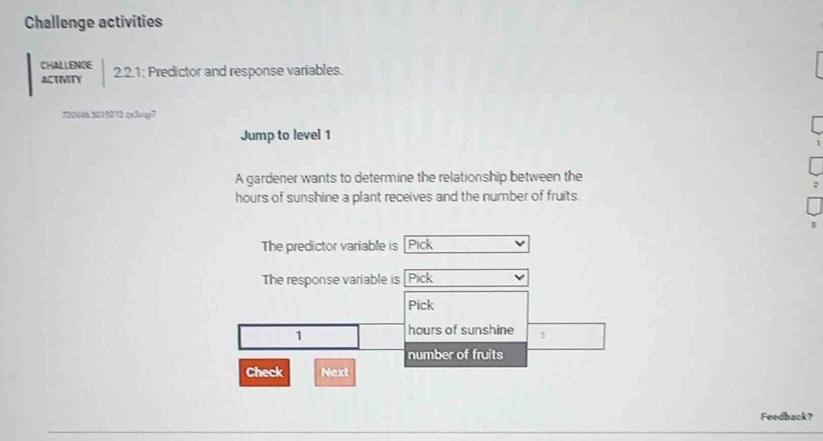 challenge activities challenge activity 2.2.1: predictor and response v…