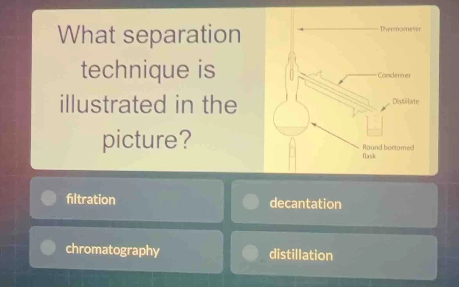 what separation technique is illustrated in the picture? options: filtr…