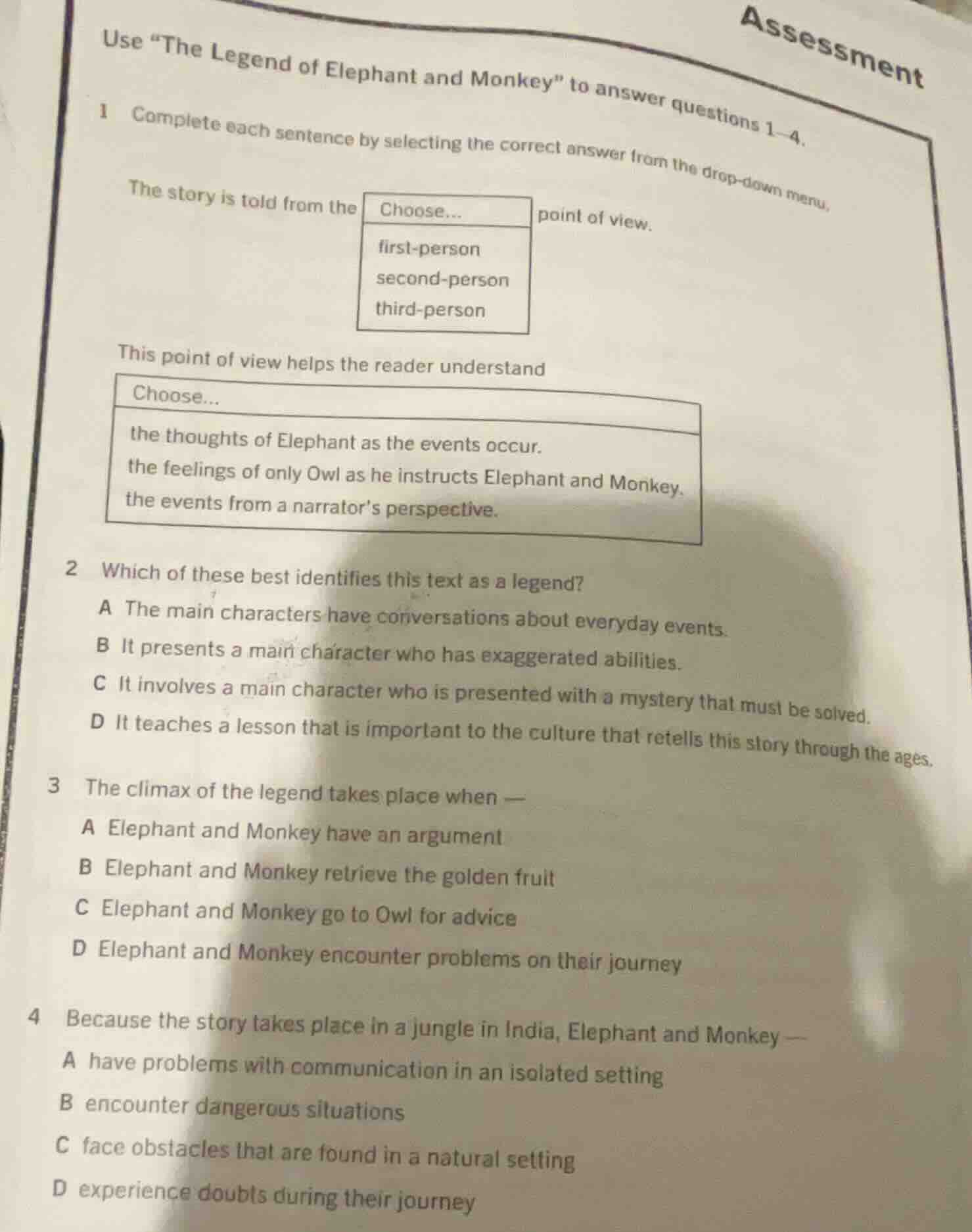 use \the legend of elephant and monkey\ to answer questions 1—4. 1 comp…