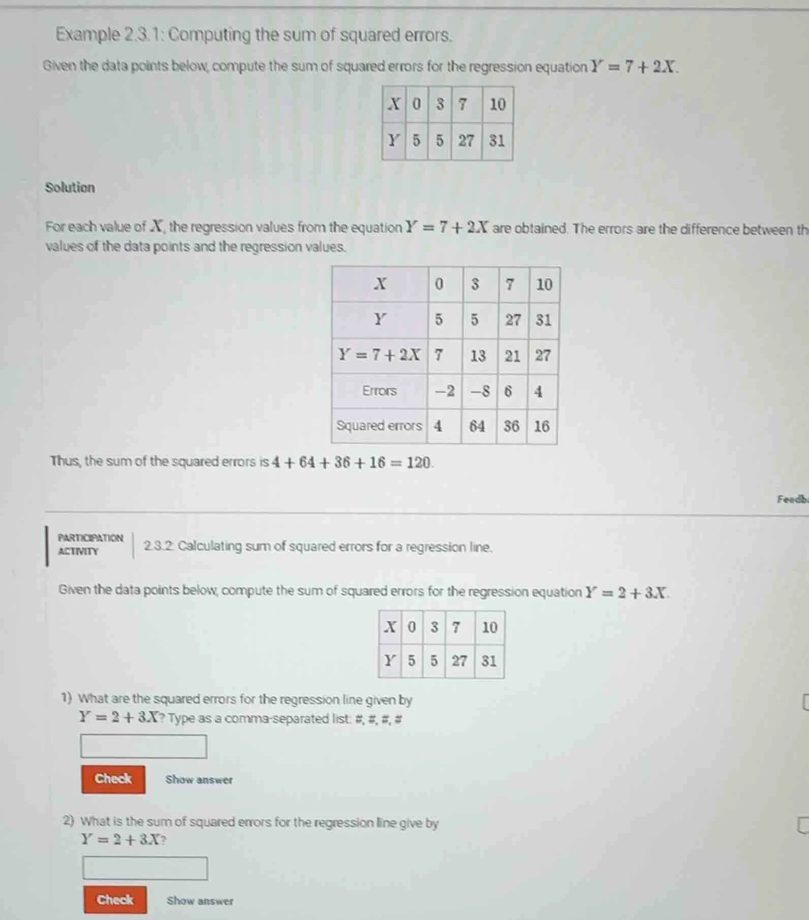 example 2.3.1: computing the sum of squared errors. given the data poin…
