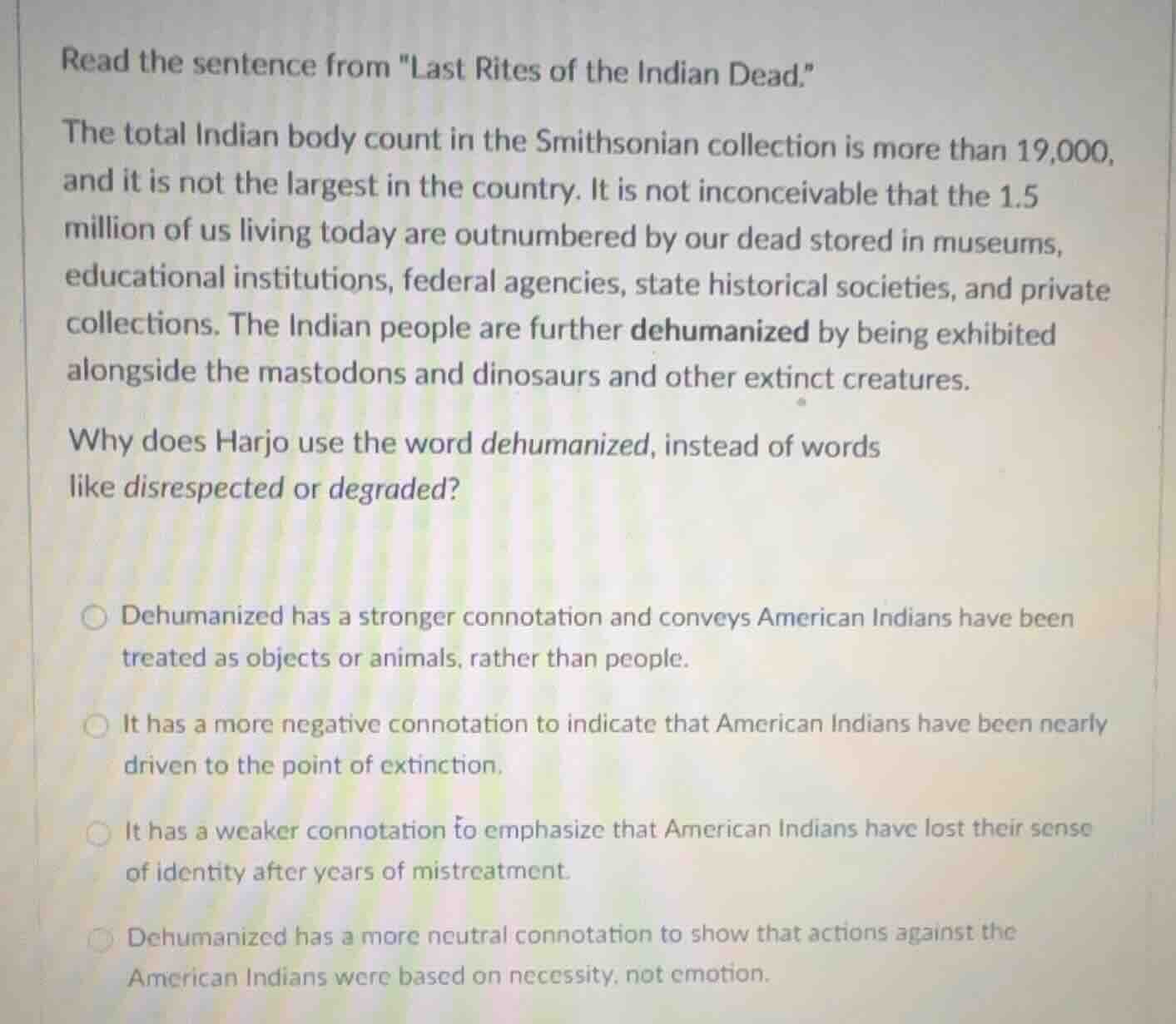 read the sentence from \last rites of the indian dead.\ the total india…