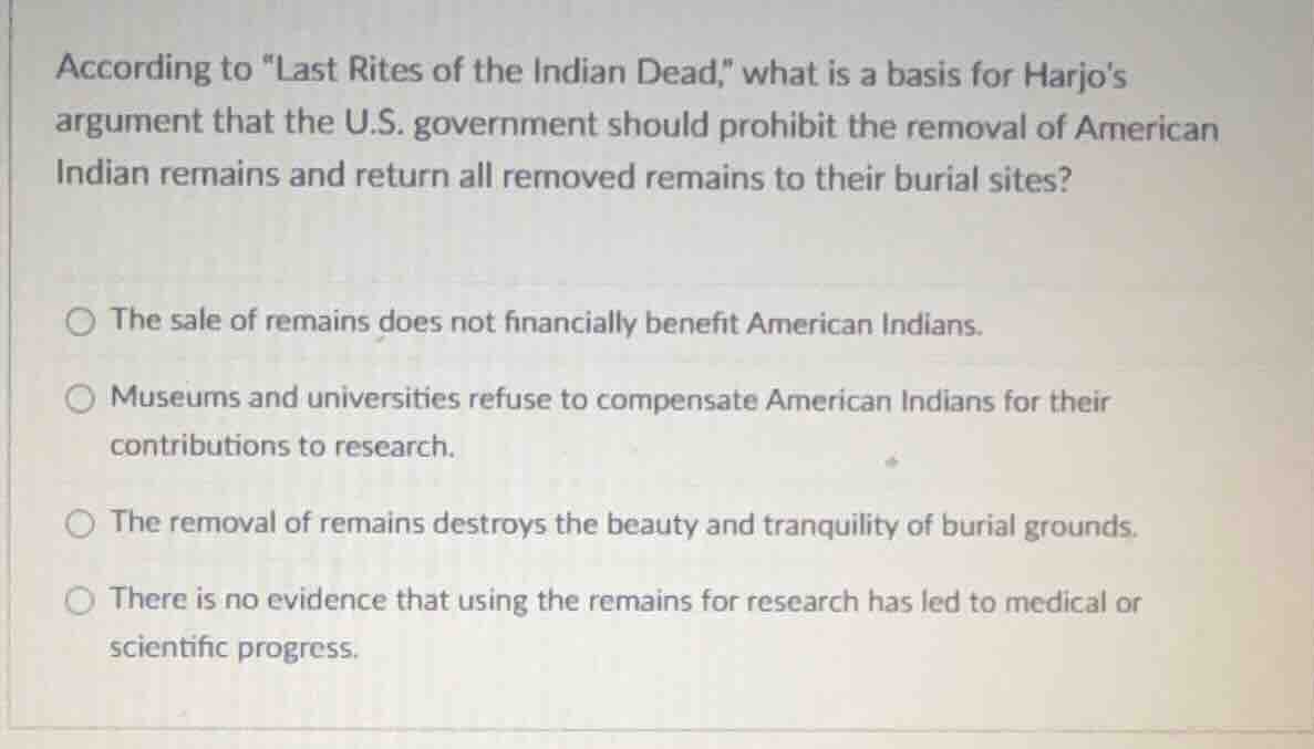 according to \last rites of the indian dead,\ what is a basis for harjo…