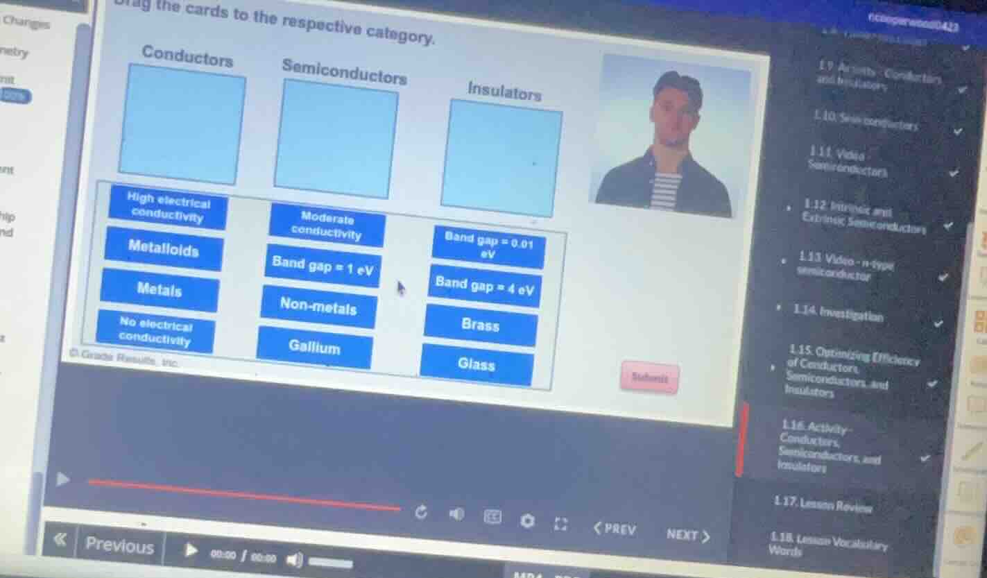 drag the cards to the respective category. conductors semiconductors in…