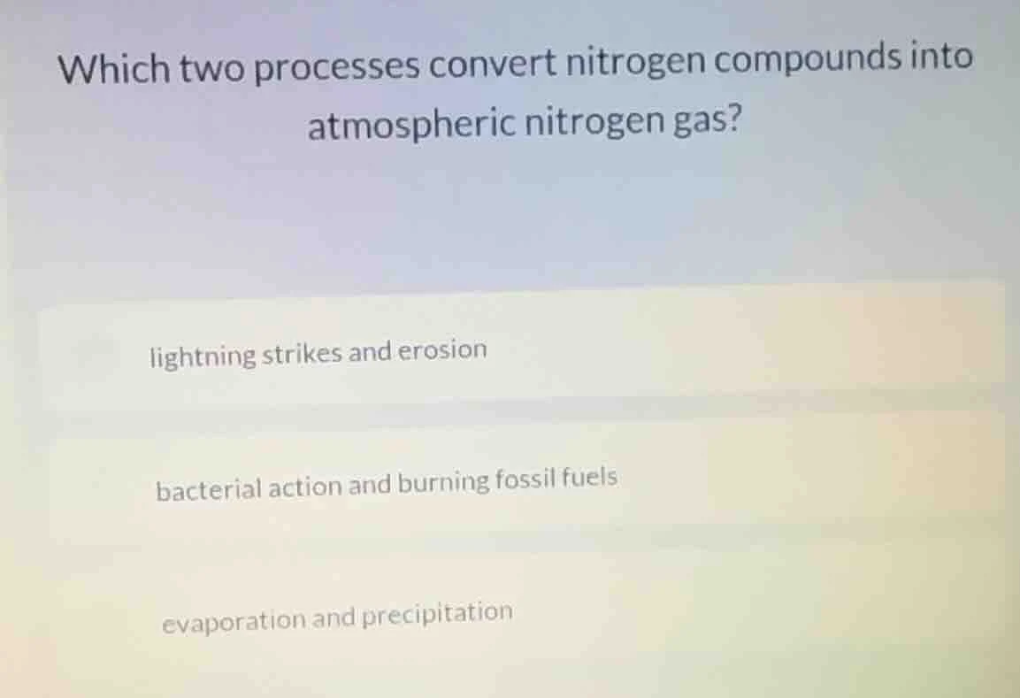 which two processes convert nitrogen compounds into atmospheric nitroge…