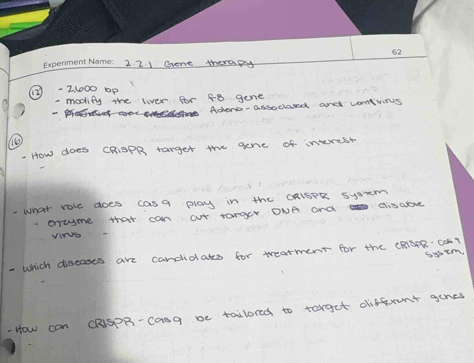 experiment name: 2.2.1 gene therapy (12) - 2,600 bp - modify the liver …