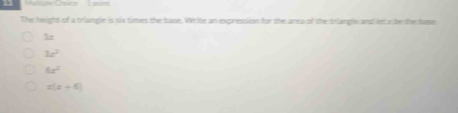 multiple choice 1 point the height of a triangle is six times the base.…