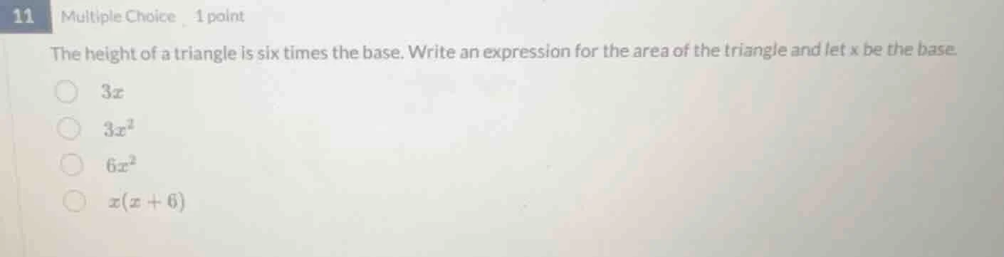 11 multiple choice 1 point the height of a triangle is six times the ba…