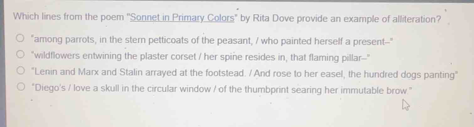 which lines from the poem \sonnet in primary colors\ by rita dove provi…