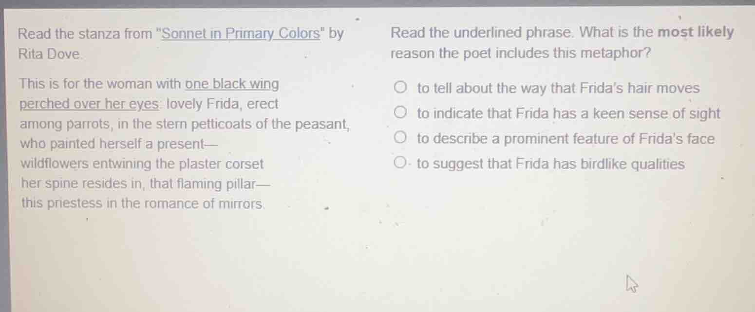 read the stanza from \sonnet in primary colors\ by rita dove. this is f…