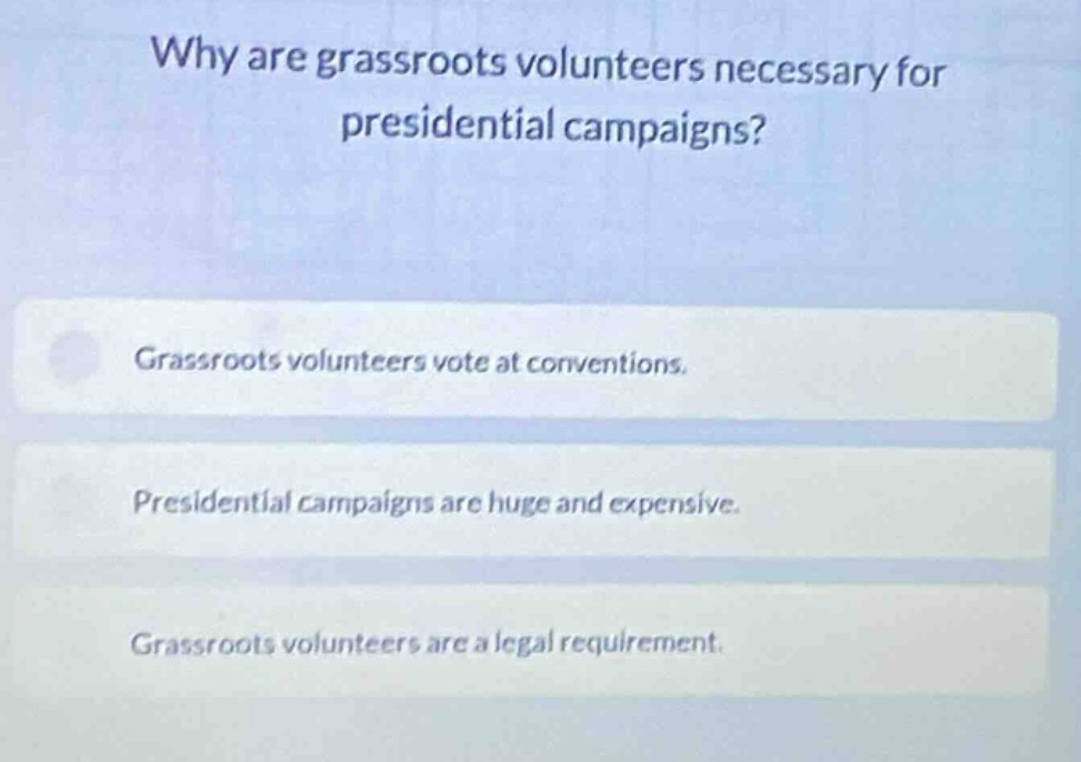 why are grassroots volunteers necessary for presidential campaigns? gra…
