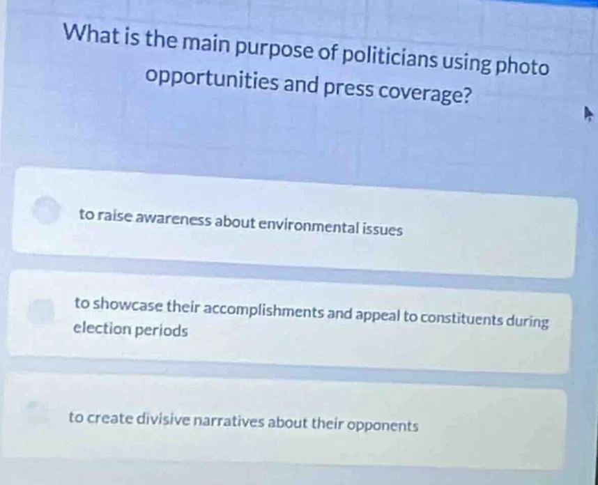 what is the main purpose of politicians using photo opportunities and p…