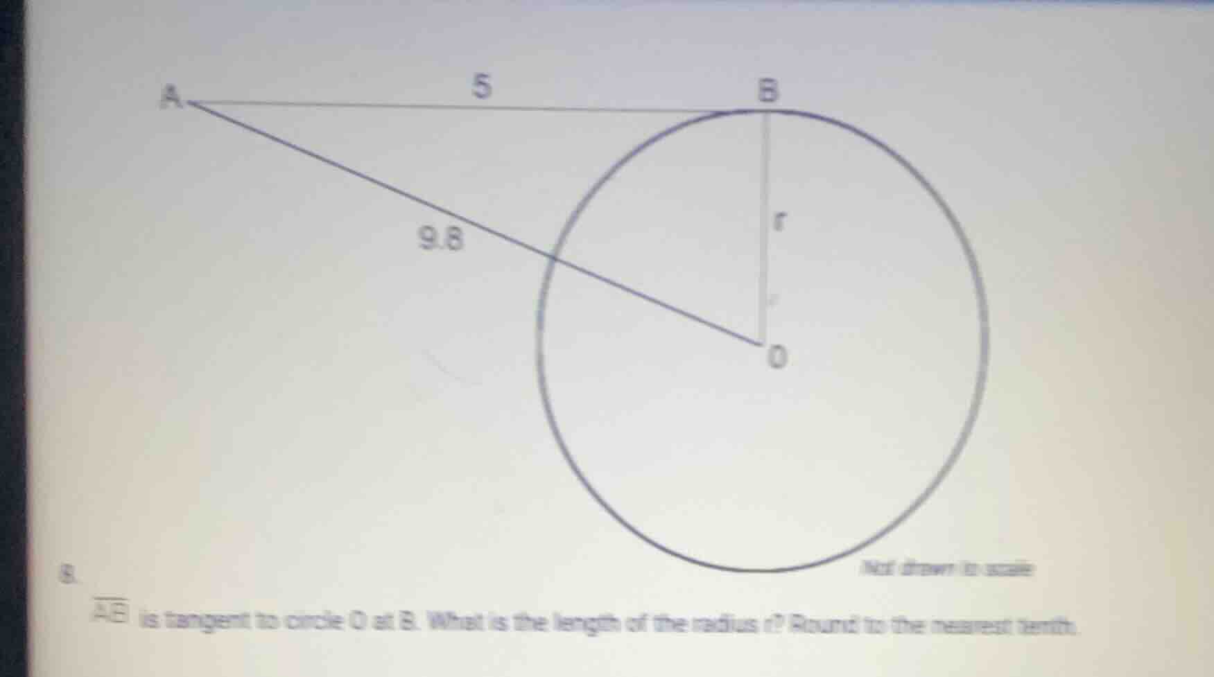 8. $overline{ab}$ is tangent to circle o at b. what is the length of th…