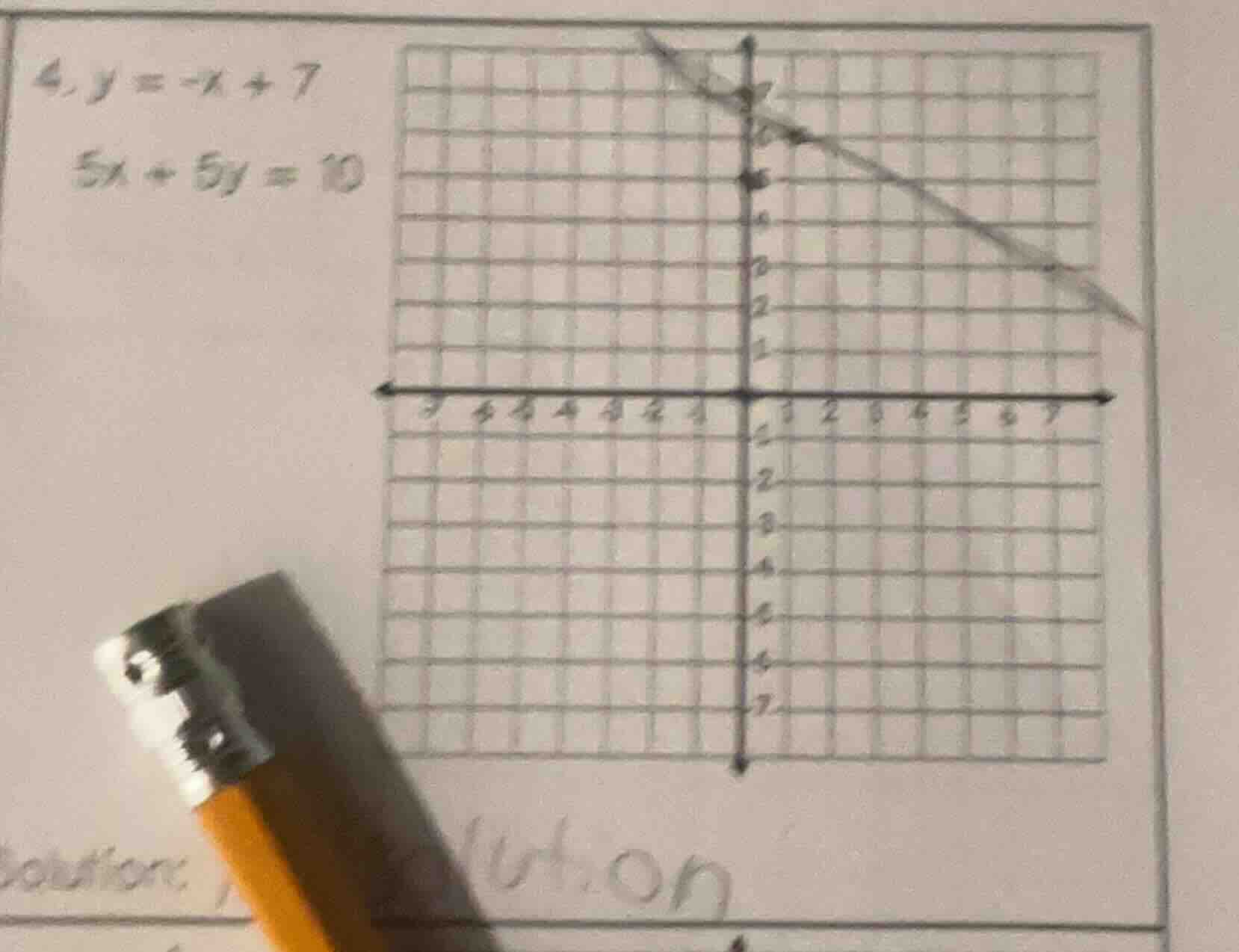 4. y = -x + 7 5x + 5y = 10 (and a coordinate grid with a line plotted)