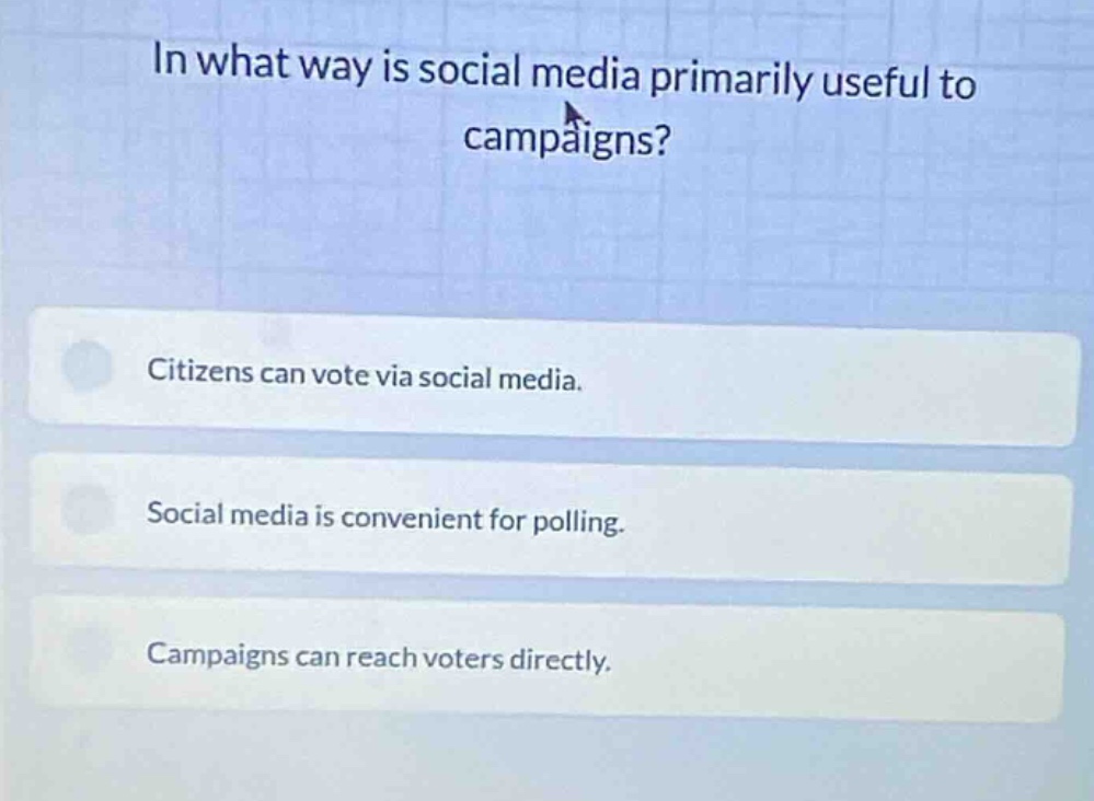 in what way is social media primarily useful to campaigns? citizens can…
