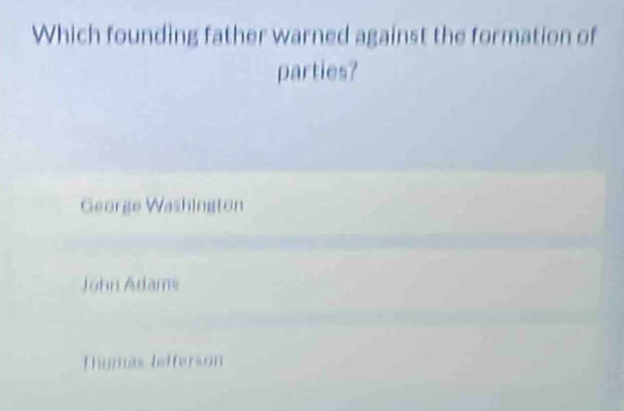 which founding father warned against the formation of parties? george w…