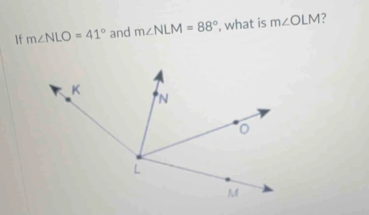if $m\\angle nlo = 41^\\circ$ and $m\\angle nlm = 88^\\circ$, what is $…