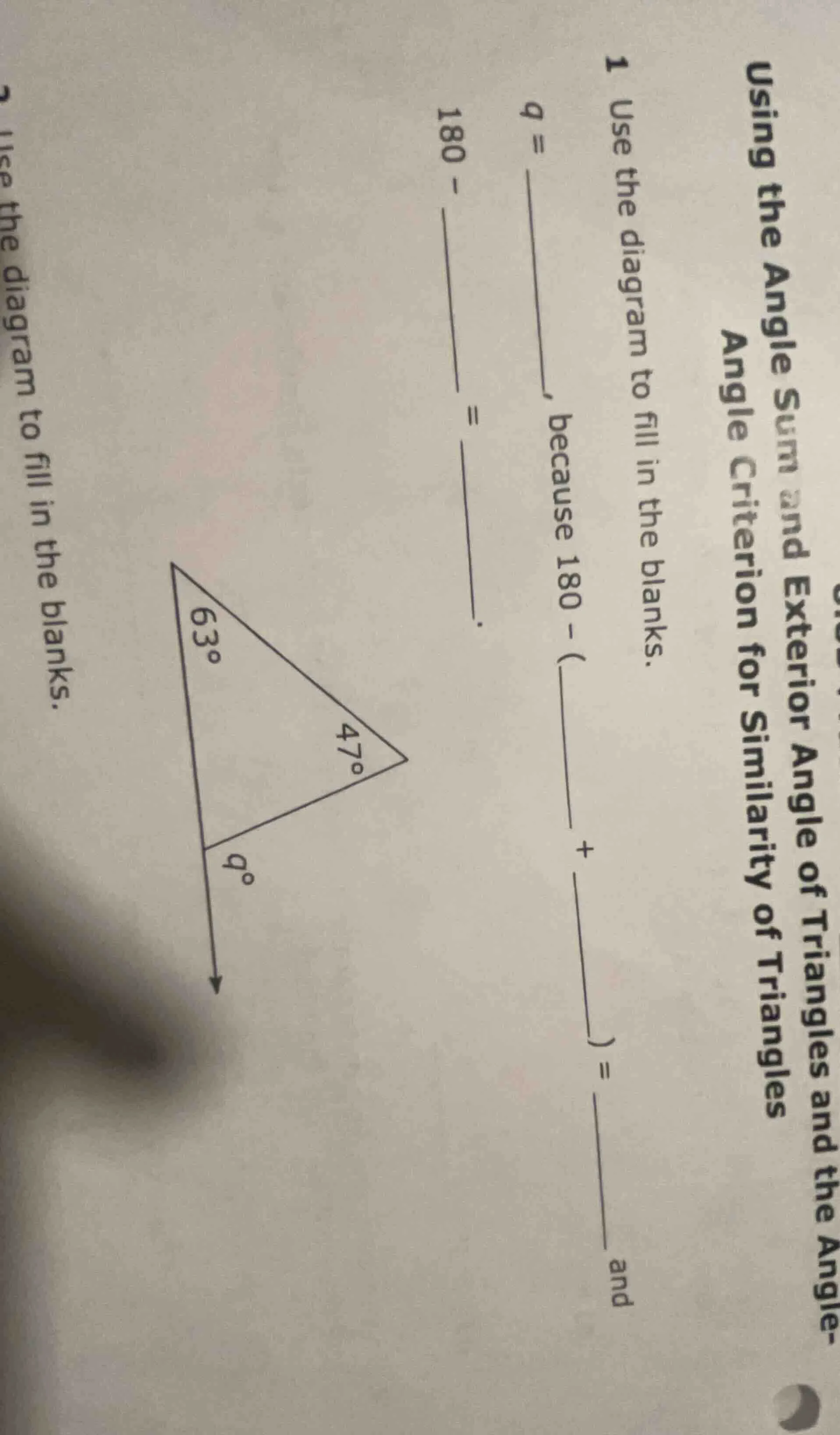 using the angle sum and exterior angle of triangles and the angle crite…