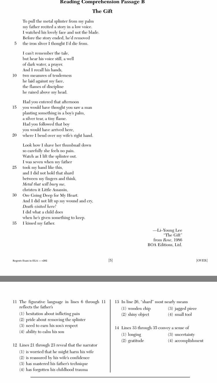 reading comprehension passage b the gift to pull the metal splinter fro…