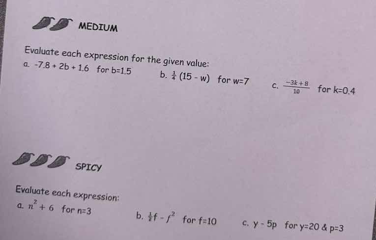 medium evaluate each expression for the given value: a. -7.8 + 2b + 1.6…