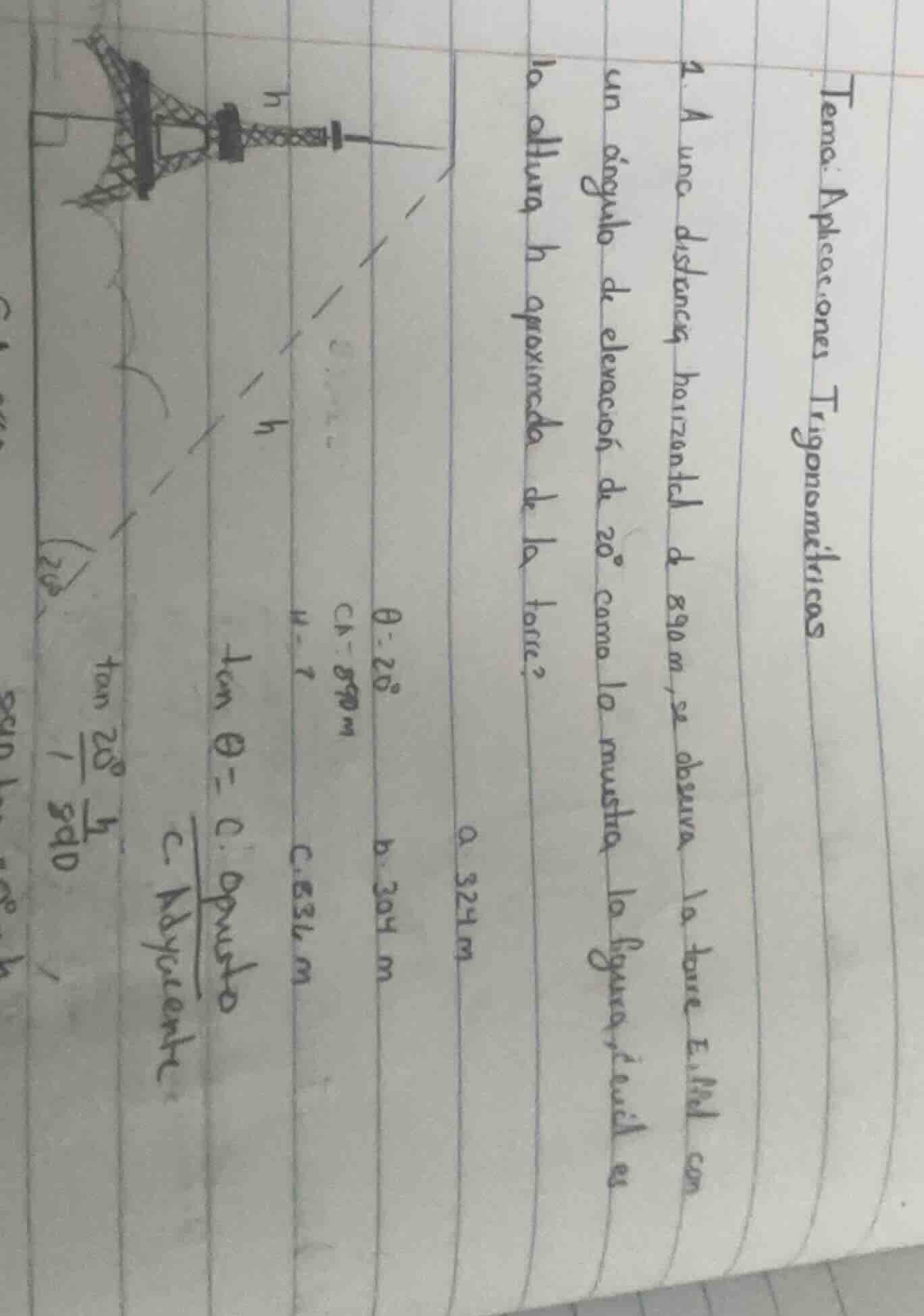 tema: aplicaciones trigonométricas 1. a una distancia horizontal de 890…