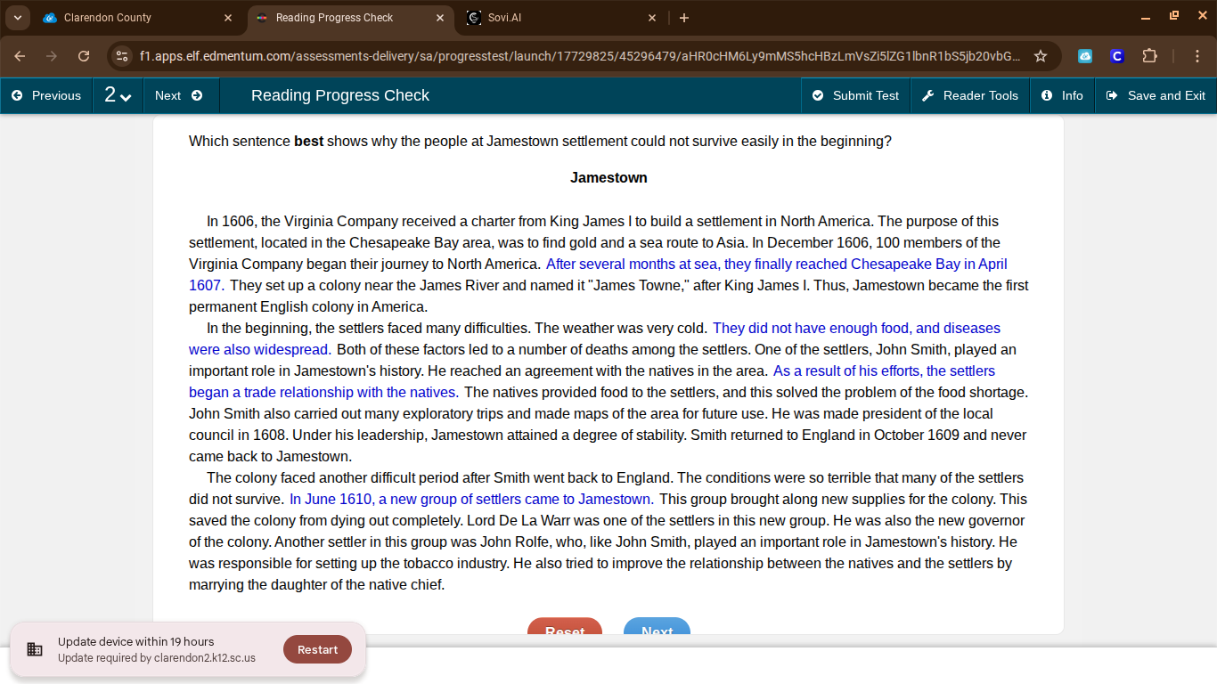 which sentence best shows why the people at jamestown settlement could …