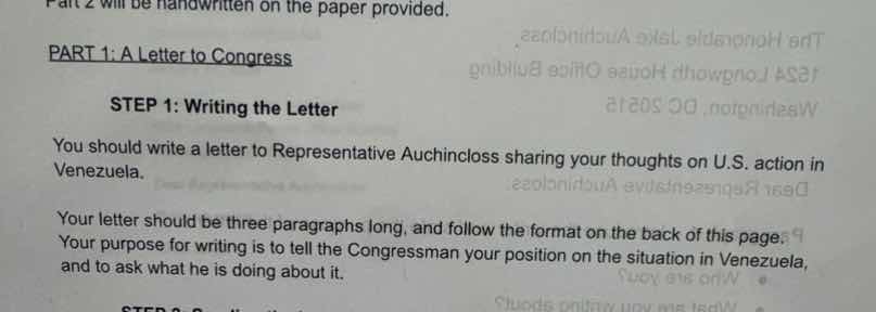 part 2 will be handwritten on the paper provided. part 1: a letter to c…