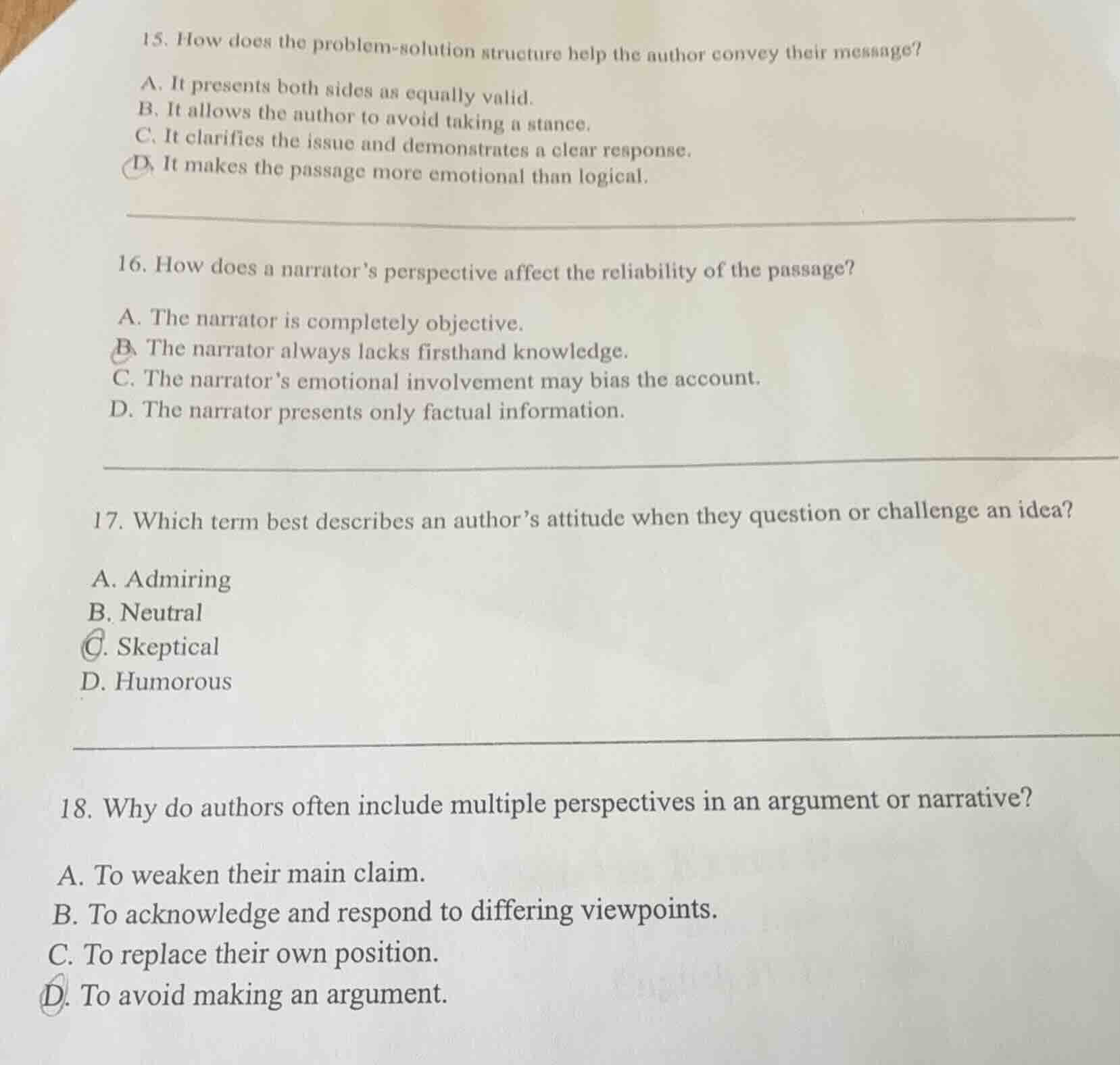 15. how does the problem - solution structure help the author convey th…
