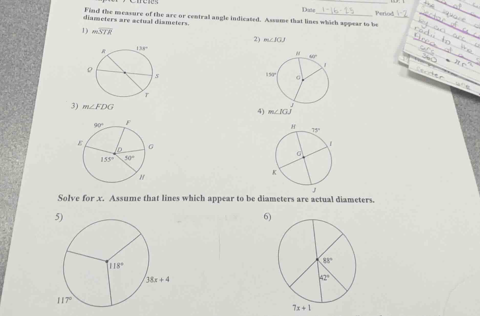 find the measure of the arc or central angle indicated. assume that lin…