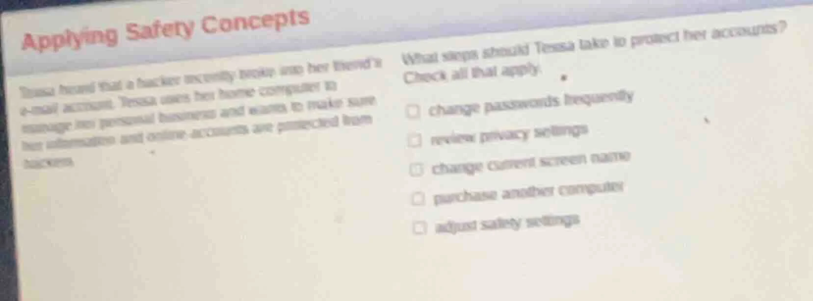 applying safety concepts tessa heard that a hacker recently broke into …