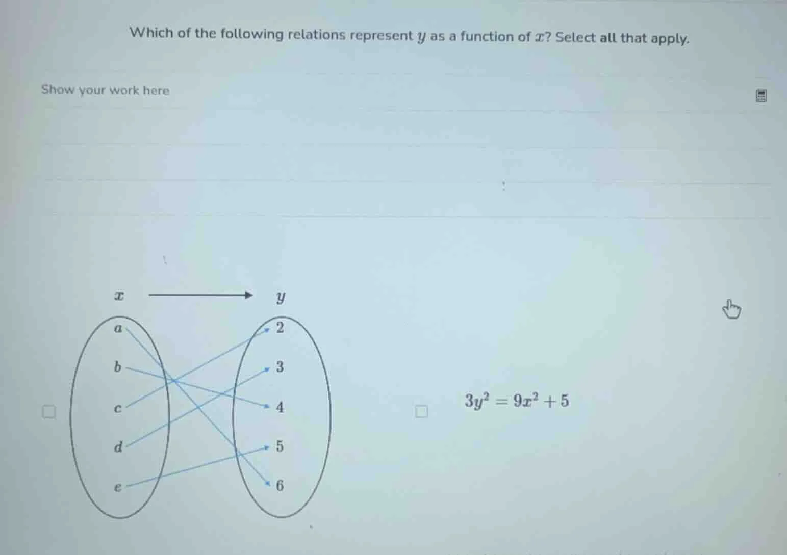 which of the following relations represent y as a function of x? select…