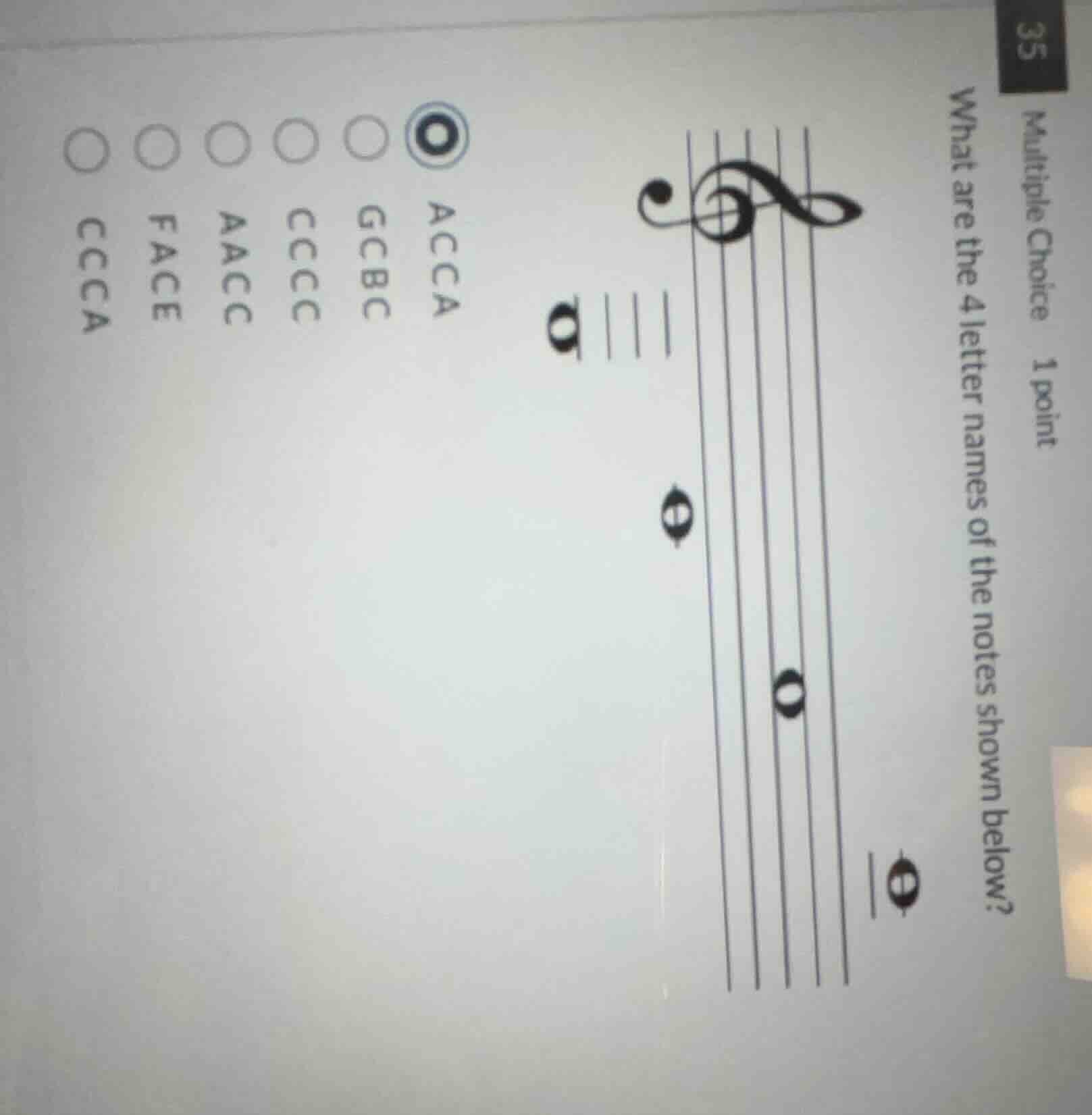 35 multiple choice 1 point what are the 4 letter names of the notes sho…