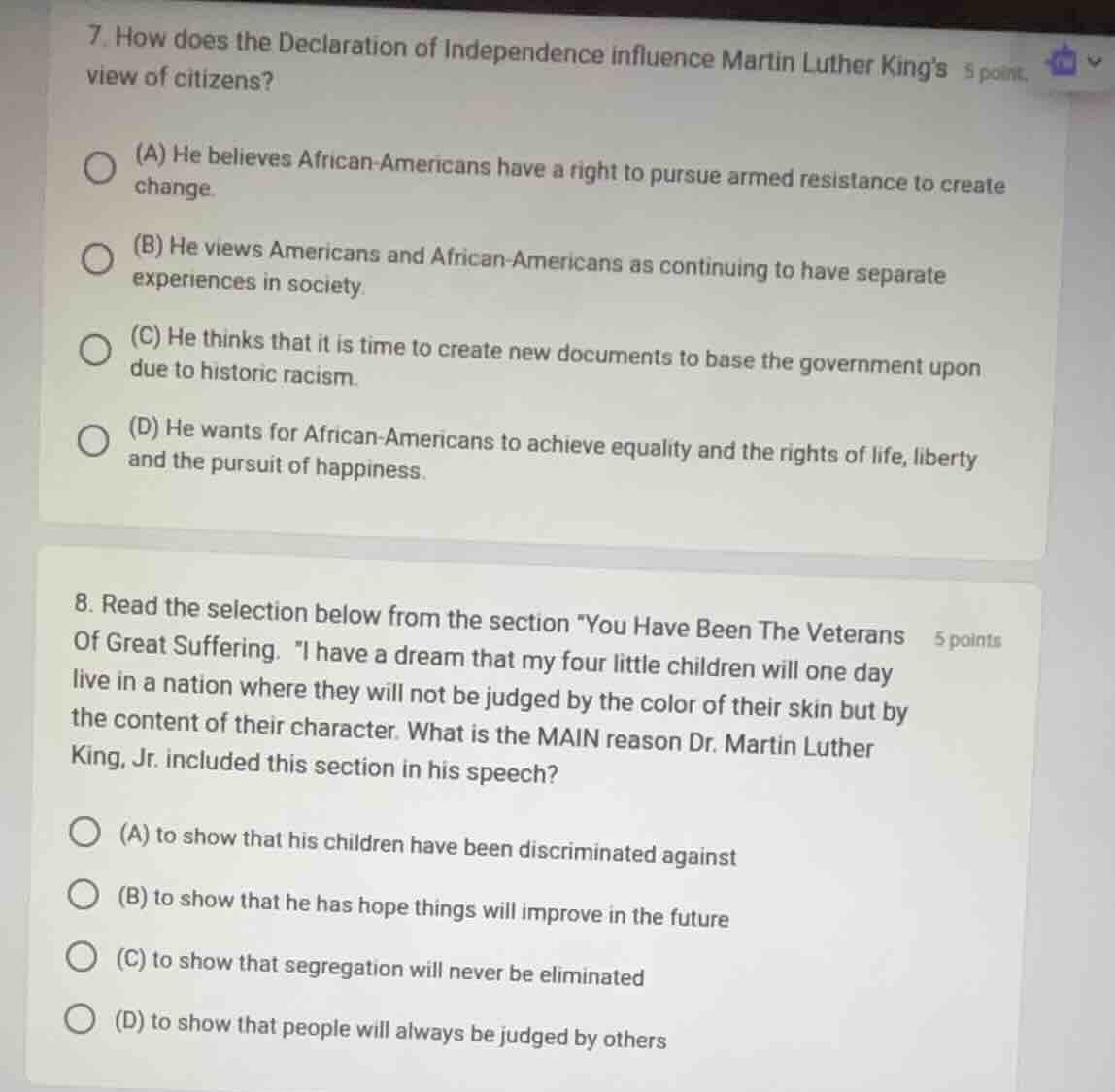 7. how does the declaration of independence influence martin luther kin…