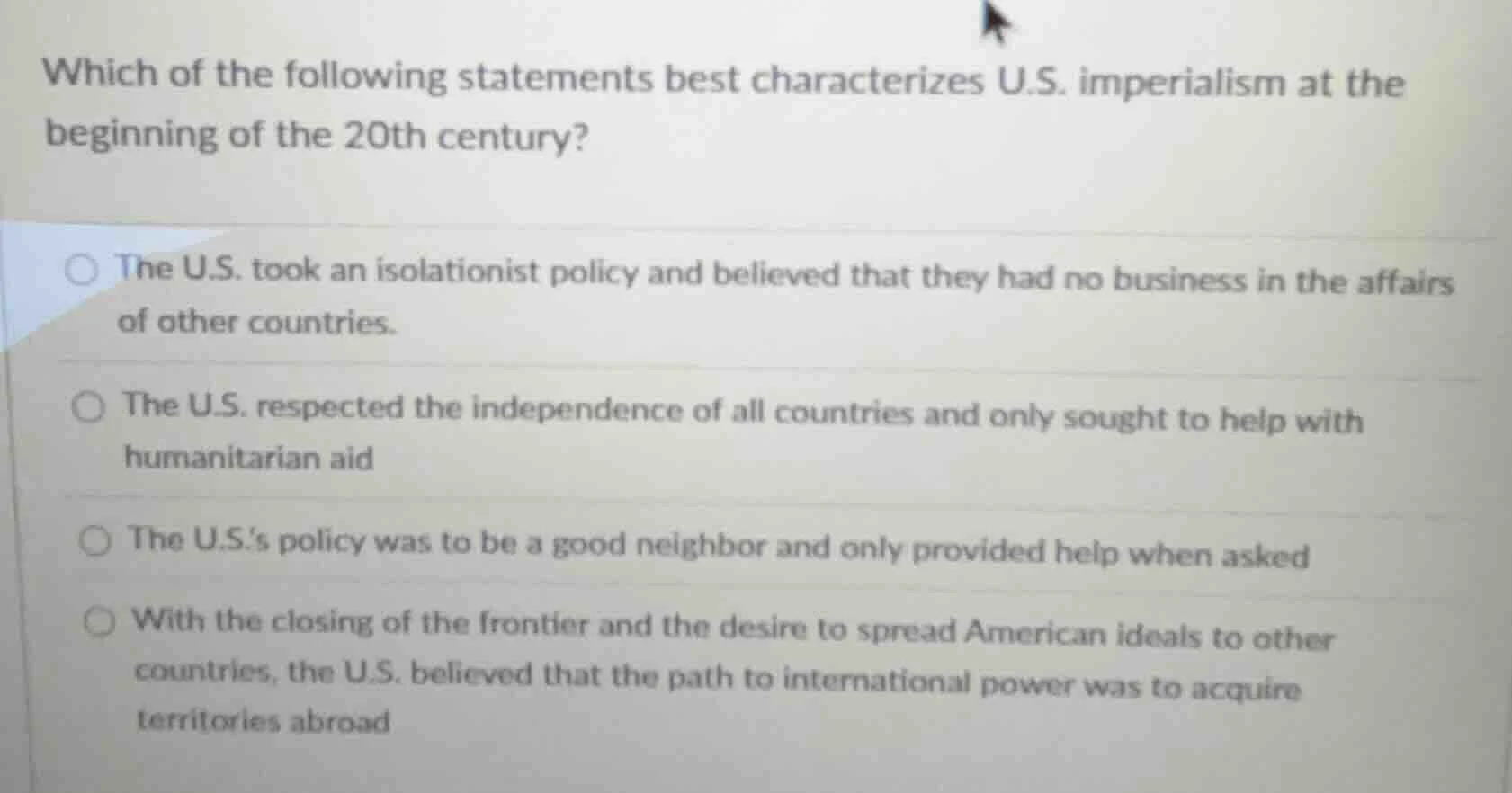 which of the following statements best characterizes u.s. imperialism a…