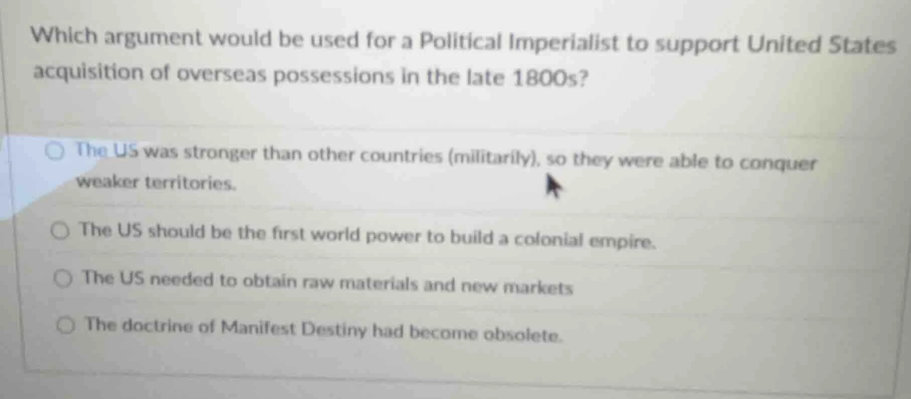 which argument would be used for a political imperialist to support uni…