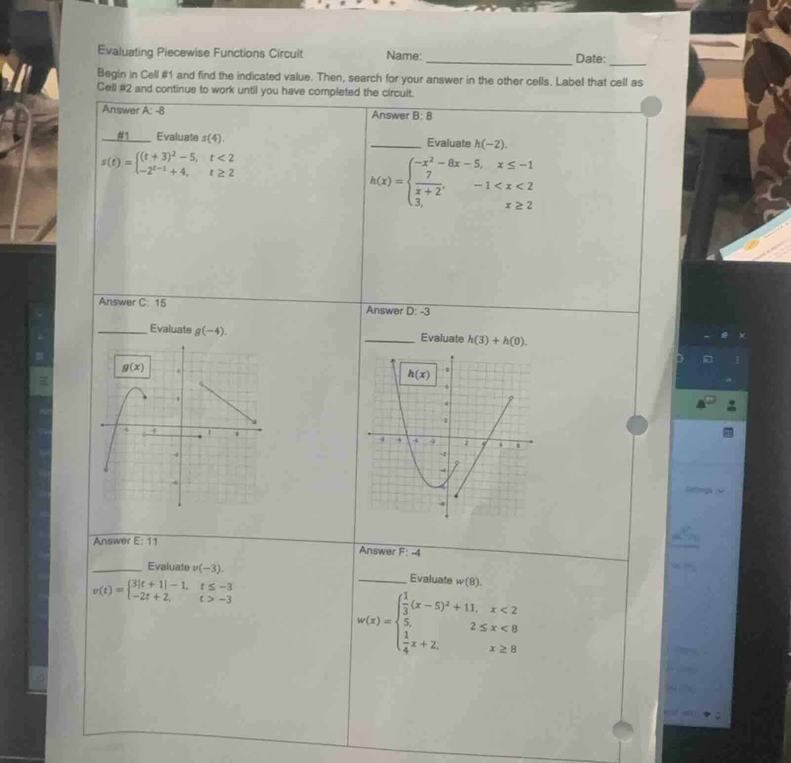 evaluating piecewise functions circuit name: _______________ date: ____…